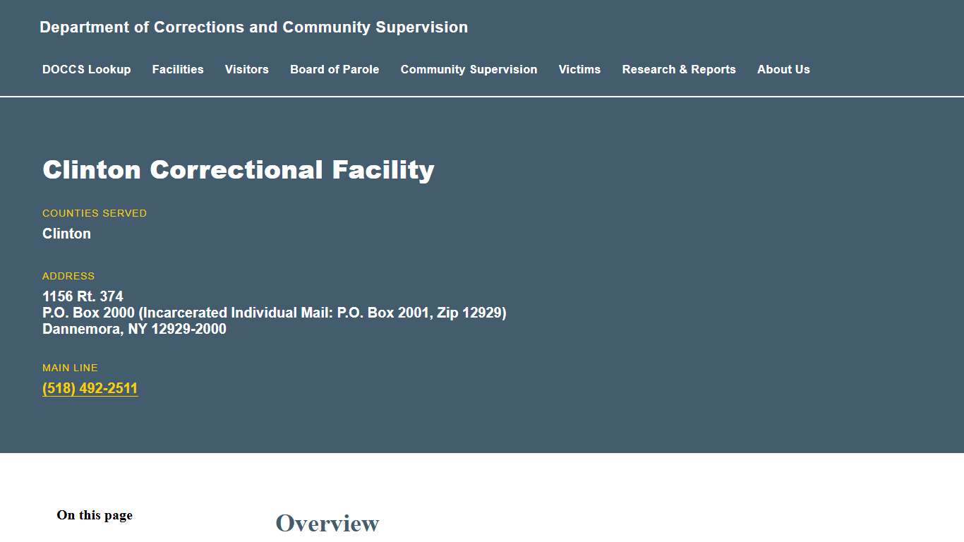 Clinton Correctional Facility Department of Corrections and Community Supervision